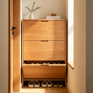 Nordic wooden flip-down shoe cabinet