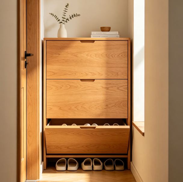 Nordic wooden flip-down shoe cabinet