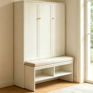Shoe cabinet with entryway shoe changing stool